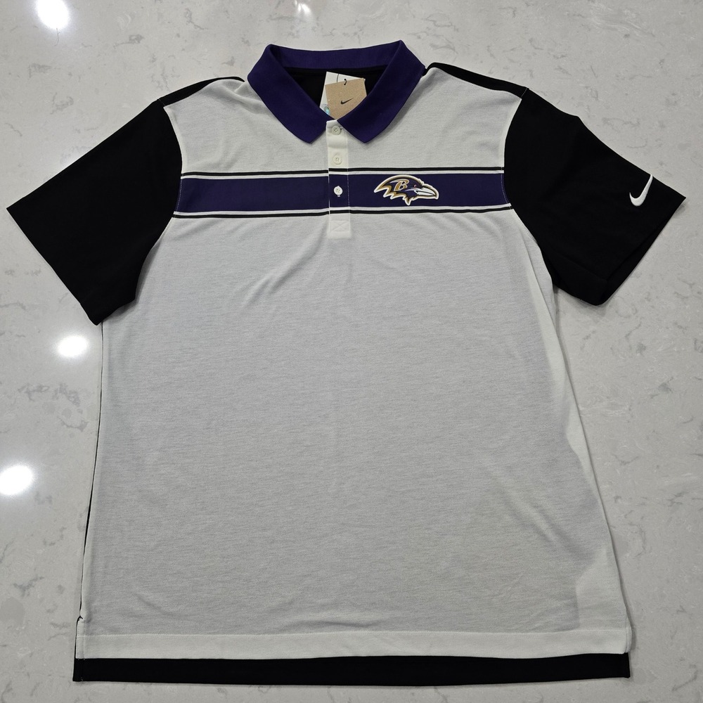 Nike Baltimore Ravens NFL Dri-FIT Polo Shirt Mens XL White Black Purple NWT